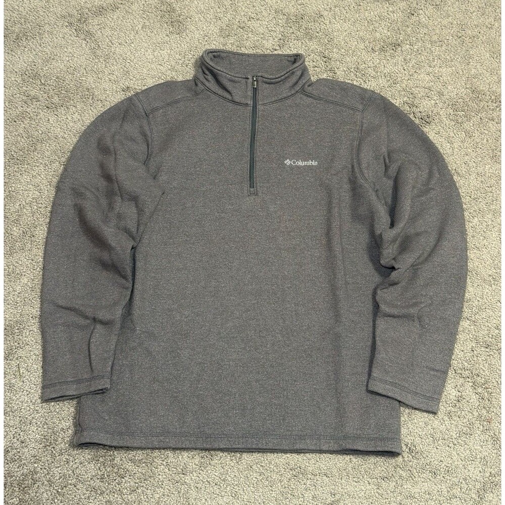 Columbia Men's Gray 1/4 Zip Fleece Mock Neck Sweatshirt Logo Size L